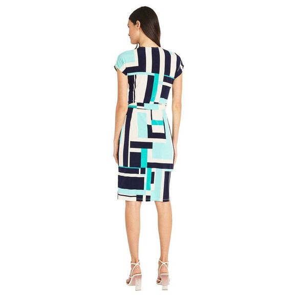 Maggy London The Collins Tie Wrap Short-Sleeve Geometric Dress Career Women's 0 - Picture 2 of 9